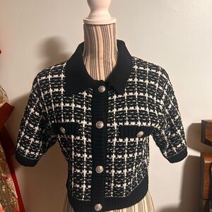 H&M Black and White Tweed Blouse